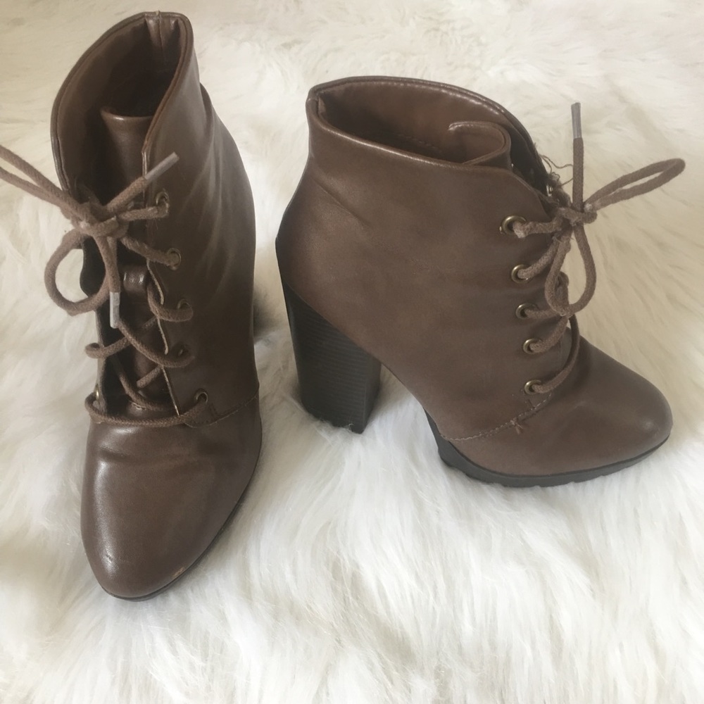 Dark brown heeled booties